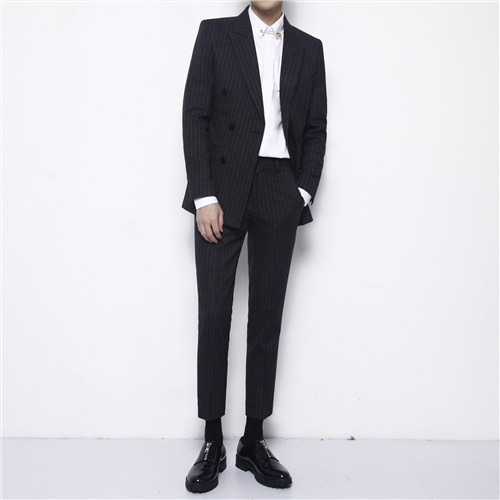 South Korea Dongdaemun Yingren Shuang Twin Platoon Button West Suit Men's Striped Suit Business Men's Suit Suit Two Sets