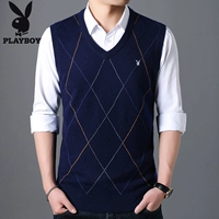 Playboy áo len ấm áp nam cổ chữ V mùa thu và mùa đông cotton vest không tay áo len lỏng áo len vest bộ vest nam trung niên