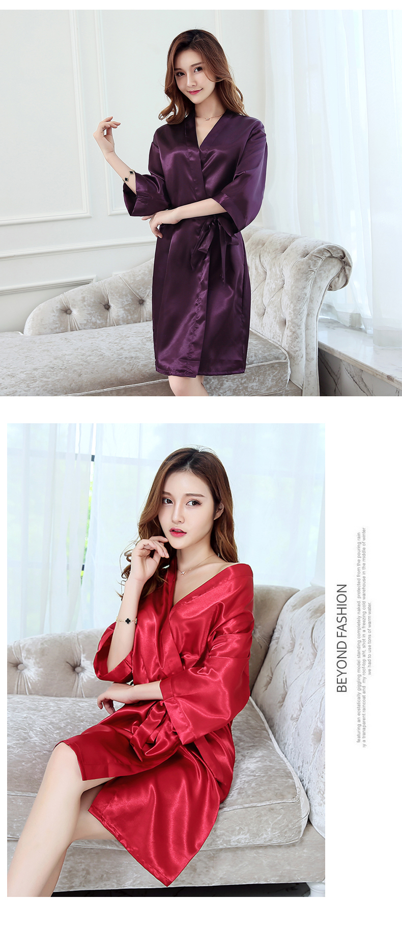 Váy cưới mùa hè ladies solid color áo ngủ sexy ice silk áo choàng tắm Hàn Quốc phiên bản của mỏng yukata phụ nữ béo MM đồ ngủ