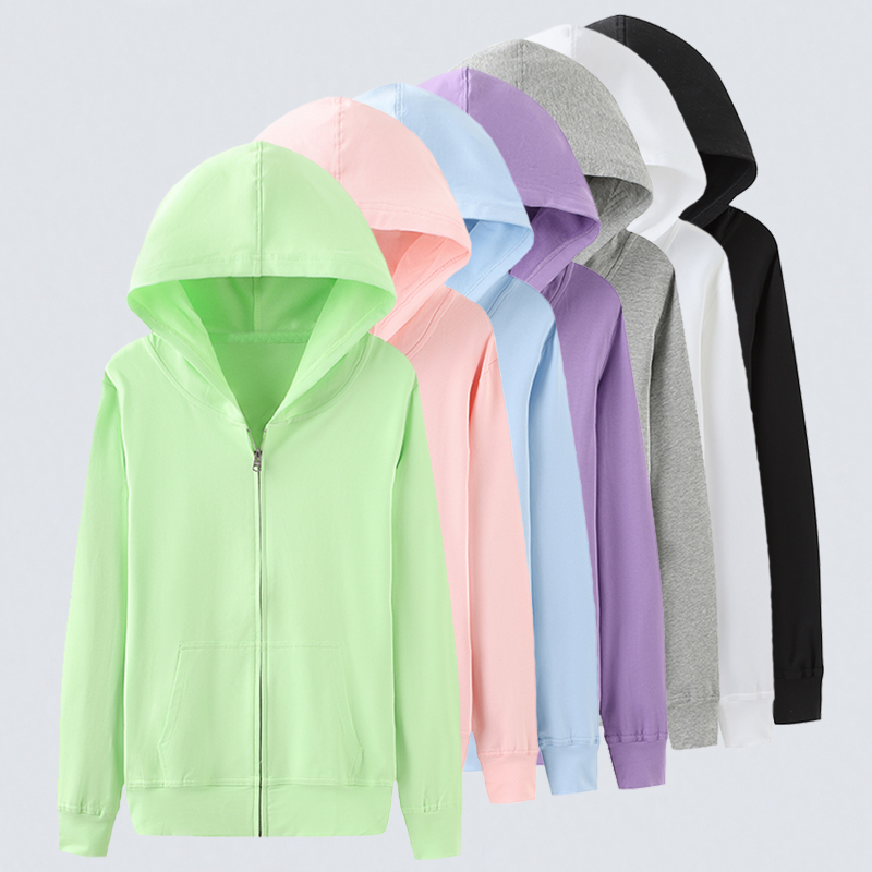 2024 Summer Thin Cotton Sweatshirt for Women, Loose Hooded Cardigan Top, Korean Style Zipper Casual Jacket, Long Sleeve Trendy