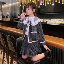 Girls autumn and winter small fragrance suit 2022 new childrens foreign style skirt girl winter net red fashionable princess skirt