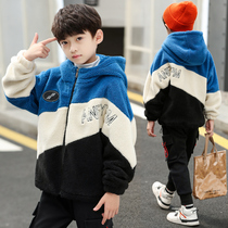 Boy plus velvet jacket autumn and winter clothes 8 Ten 10 middle and big children thick 13 boys children 12-15 years old tide foreign air jacket