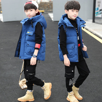 Boys winter cotton vest 2021 New 10 thick vest foreign-style coat 12 big childrens waistband 15-year-old tide horse clip