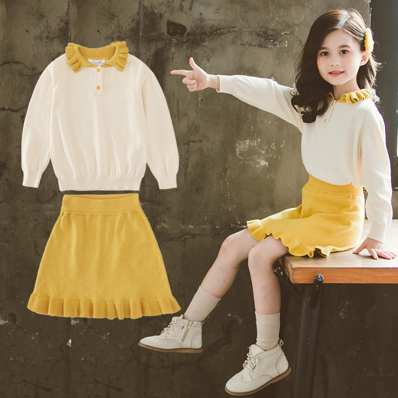 Girl Sweater Dress Foreign Dress 2022 New Spring Autumn Style Princess Dresses Children Spring Clothing Two Sets Dress Korean version