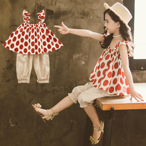 Girls summer clothes 2021 New Children 4 foreign style 5 fashionable 6 girls Summer 7 Net Red sling two-piece set 8 years old 9
