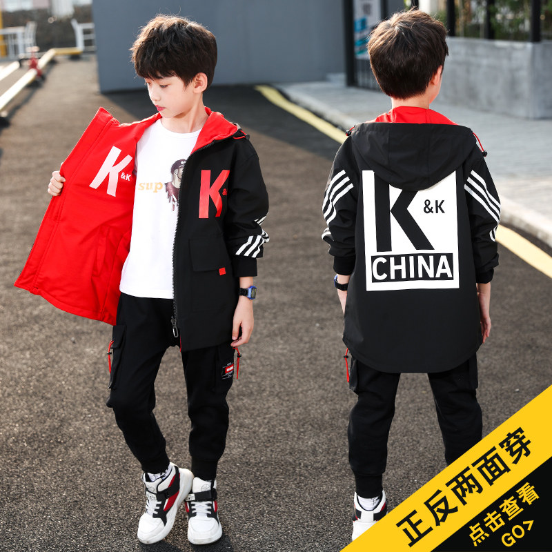 Boys 'Western style jacket 7 Ten 10 Middle and large boys' clothing Autumn 11 Boys ' spring and autumn 13 windbreaker on both sides 12-15 years old