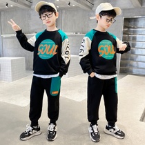 Childrens clothing boys spring and autumn suits 2022 new middle and large childrens boys sports sweater casual western style two-piece suit
