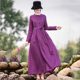 Ethnic style cotton and linen dress women's autumn large size loose temperament long-sleeved swing skirt fat MM literary complex A-line skirt