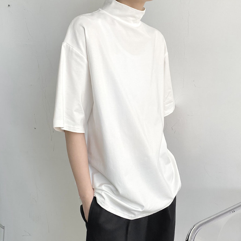 Stylish and Trendy Men's Turtleneck T-Shirt ins Loose Short-Sleeve Solid Color Inner Layer Stand-Up Collar Base Shirt Popular Online Stylish and Trendy Men's Turtleneck T-Shirt ins Loose Short-Sleeve Solid Color Inner Layer Stand-Up Collar Base Shirt Popular Online