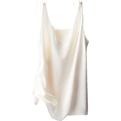 Однотонный шелковый топ с чашечками без рукавов, V-образный вырез