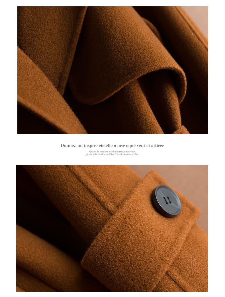 Áo khoác nhung hai mặt nữ dài 2018 mới Hepburn gió qua đầu gối len màu be trắng cashmere chống mùa áo khoác đôi nam nữ