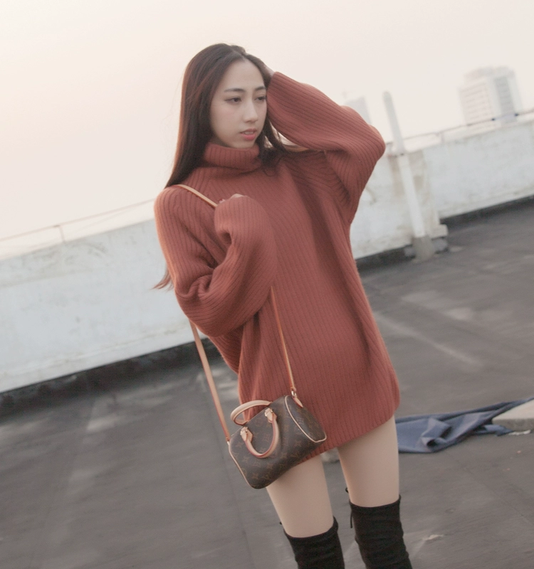 Mùa thu và mùa đông mới của phụ nữ áo len đáy đầu lỏng lẻo phiên bản Hàn Quốc của phần dài áo len cao cổ tay áo