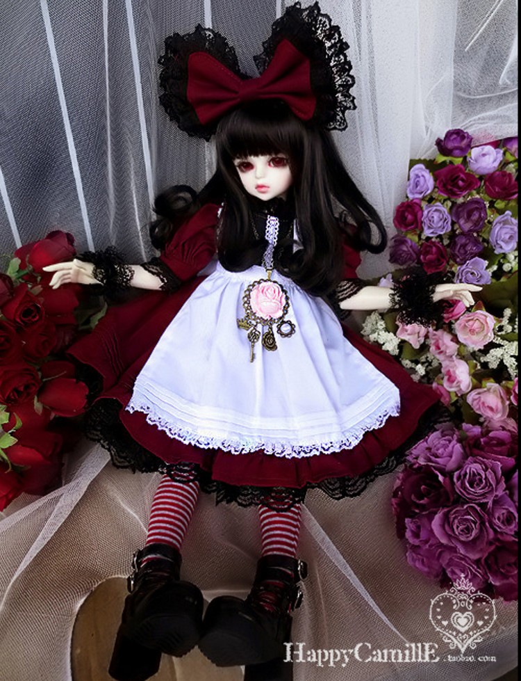 BJD SD 4 points doll clothes dress noble maid lolita dress - wine red 1 4 giant baby