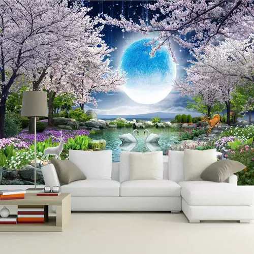 3d роспись телевизионный фон обои гостиная диван настенная ткань сцены садовая ночная пейзажа спальня ландшафтная обои вишневые цвета цветут вишня