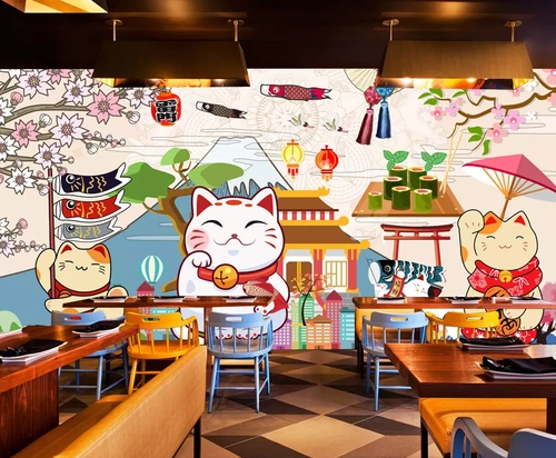 Укрио 3D обои для суши ресторан Fortune Cat Кампания кампания фон стена японская стиль дамы с картинки обои