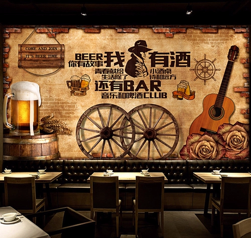 Бар 3D Три -мерные обои ретро старый ресторан