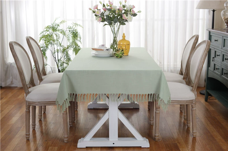 Tân Hương với khăn trải bàn bằng vải cotton và vải lanh phong cách rắn màu bàn ăn và ghế đệm đặt hình chữ nhật tùy chỉnh tua bàn cà phê vải - Khăn trải bàn