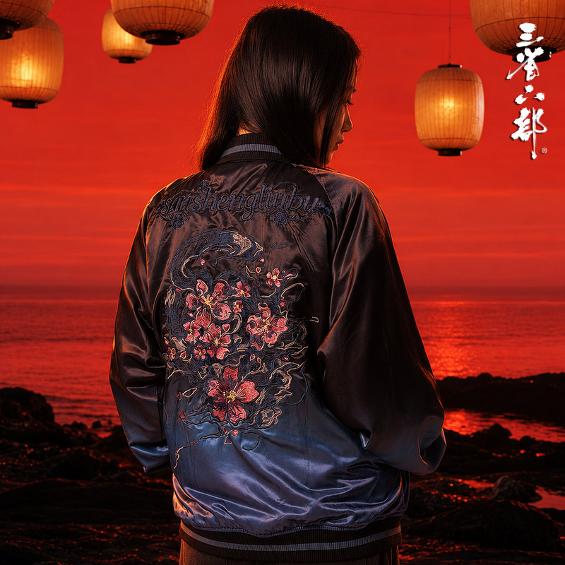 Three Provinces and Six Departments [Three Lives and All Things] Original Spring and Autumn National Style Trendy Floral Embroidery Oversized Reversible Jacket