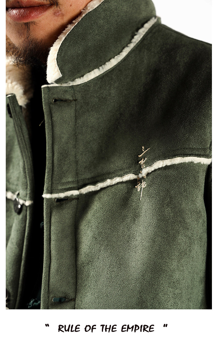 三省六部主线·三龙柄·重工刺绣麂皮羊羔毛拼接防寒保暖机车外套详情9