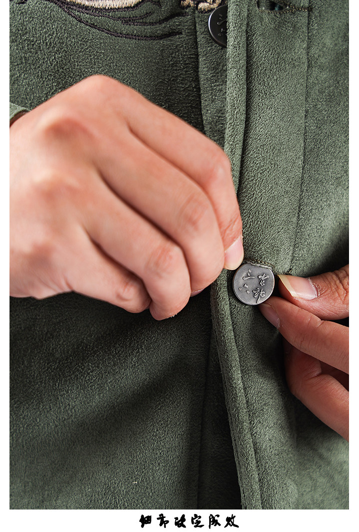 三省六部主线·三龙柄·重工刺绣麂皮羊羔毛拼接防寒保暖机车外套详情8