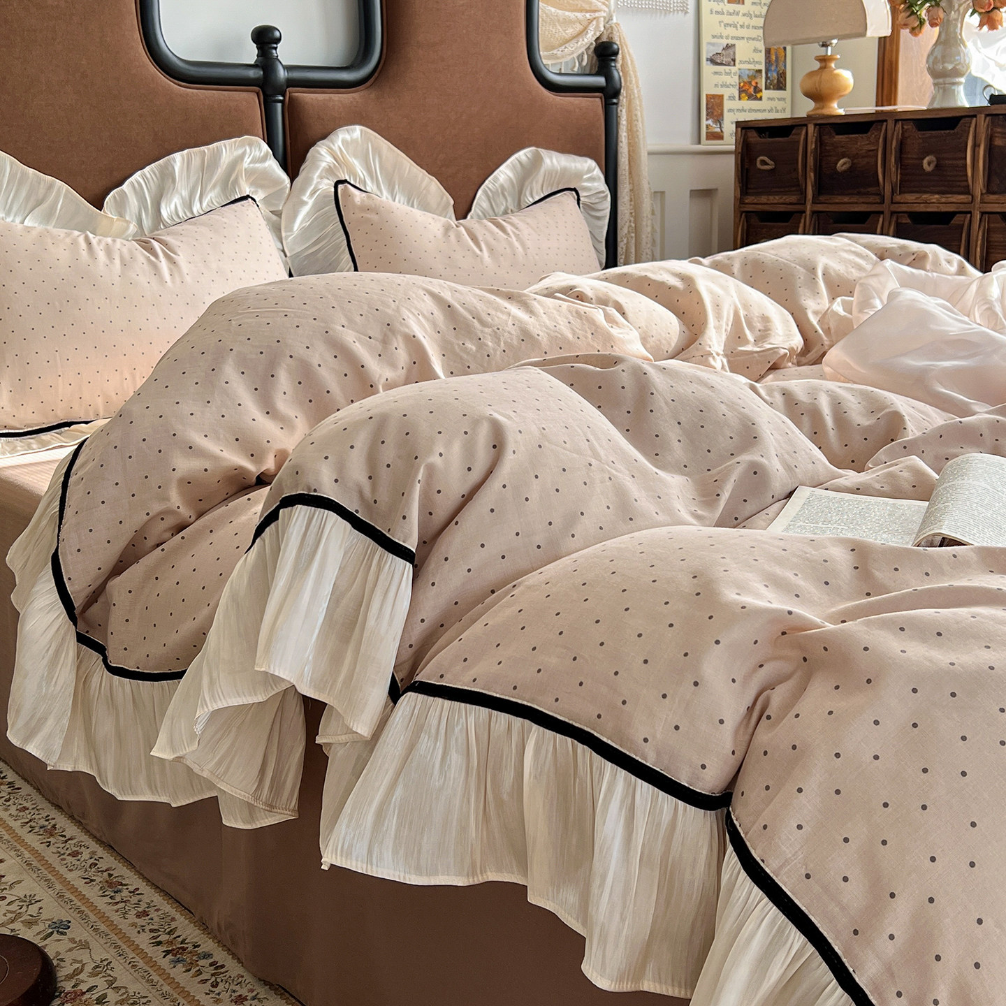 Раннеосенний французский комплект постельного белья с вышивкой и кружевом - 100% детский класс А из чистого хлопка двухслойная марля 4 предмета