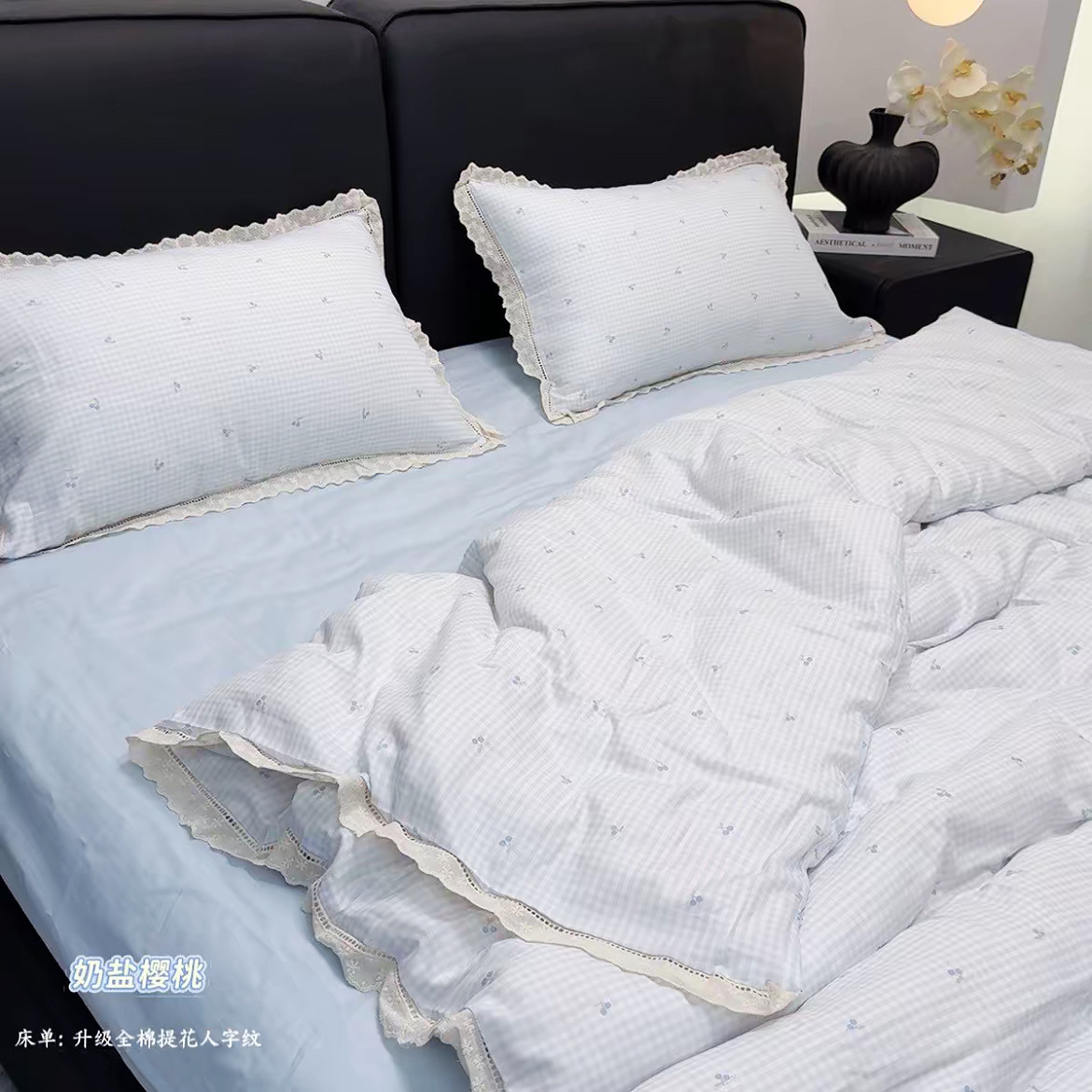 Сон на облаке! Детский хлопковый двухслойный марлевый комплект постельного белья из 4 предметов с кружевом