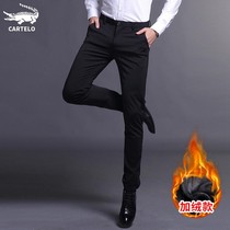 Crocodile winter casual pants men's spring and autumn pants formal business plus velvet padded slim feet monitor pants