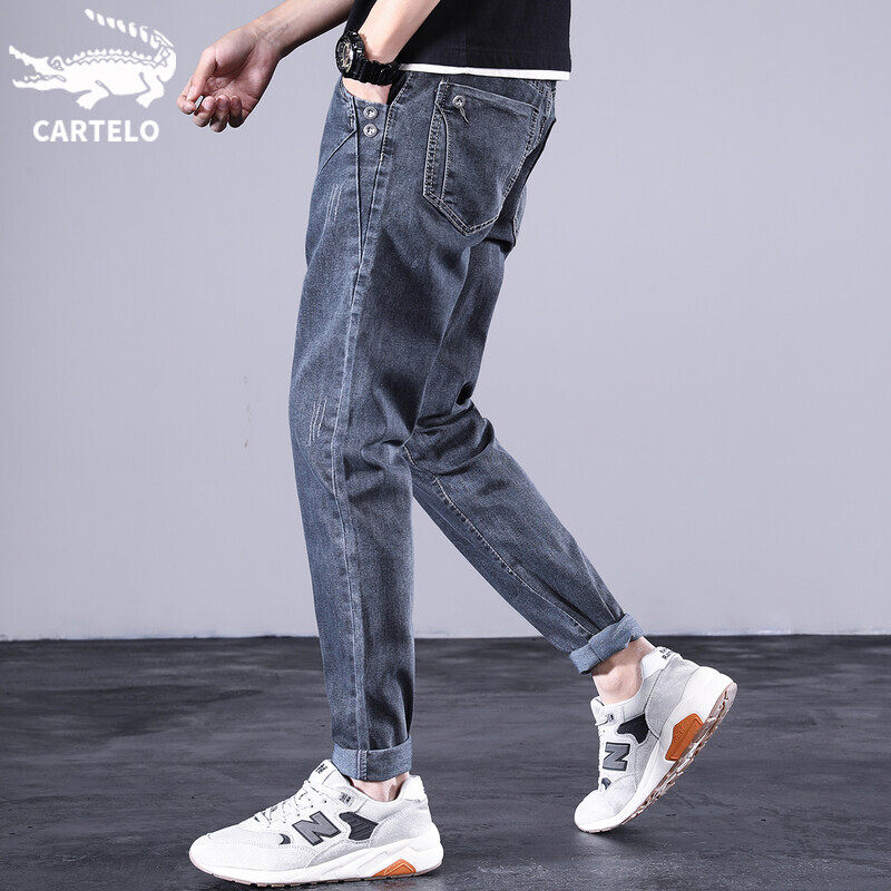 Crocodile autumn jeans men's Korean version trendy brand gray all-match casual slim feet long pants men's pants