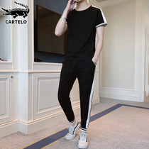 Crocodile sports suit men's short sleeve 2021 new bathroom clothes tide brand summer casual handsome men with a set