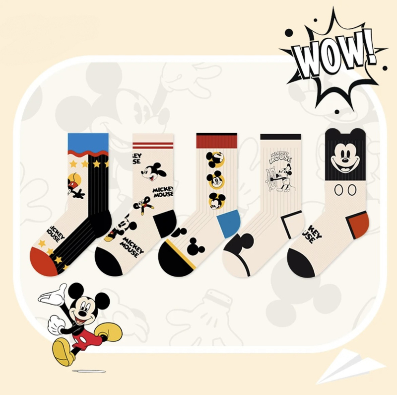 Trendy Brand Parent-Child Socks, Mickey Series Cute Children's Fun Four-Season Cotton Socks, Mid-Tube Trendy Socks, Sports Socks in Contrasting Colors