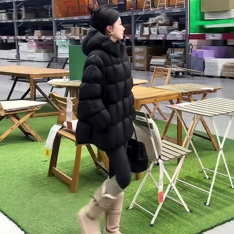 Black Cloud Puff down Jacket for Women, 2026 Winter New Mid-Length Hooded Thickened Warm Puffer Coat