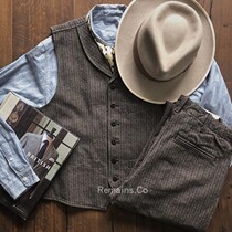 Remains1900s European immigrant cotton Japanese imported stripe pepper salt American vintage green fruit collar vest