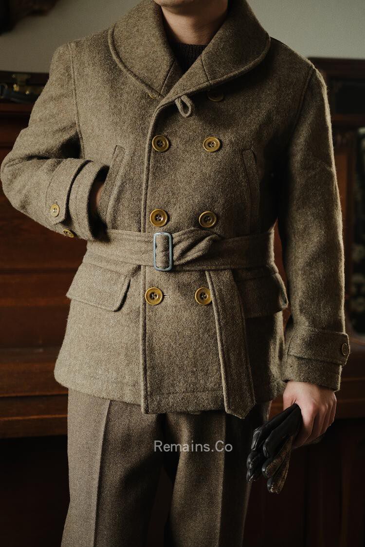 Remains green neckline double-breasted English wool Mackinaw hunting suit 1920s American retro short coat