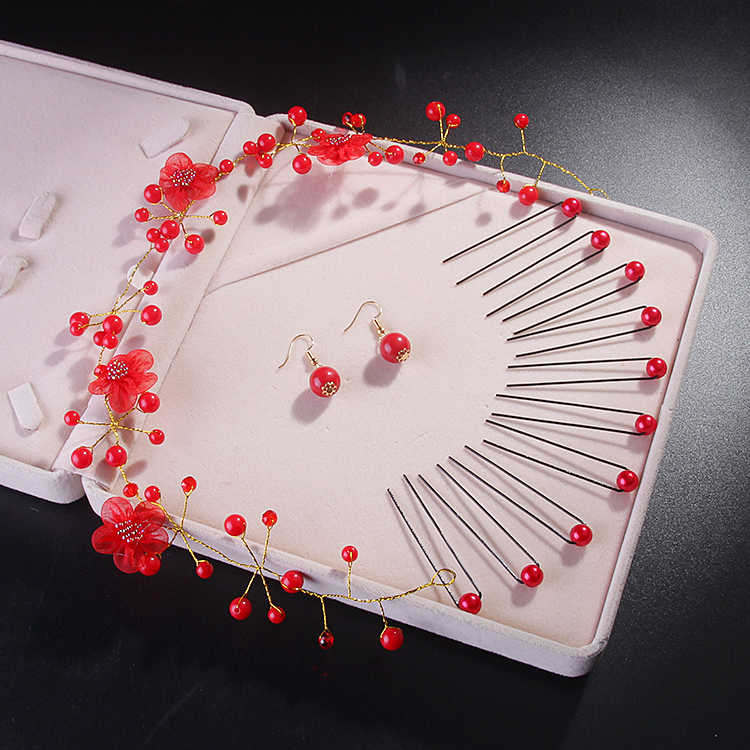 Cô dâu Trung Quốc tiara tóc đỏ phụ kiện Nhật Bản và Hàn Quốc ngọt ngào tóc hoa kẹp tóc phụ kiện đám cưới dây cột tóc
