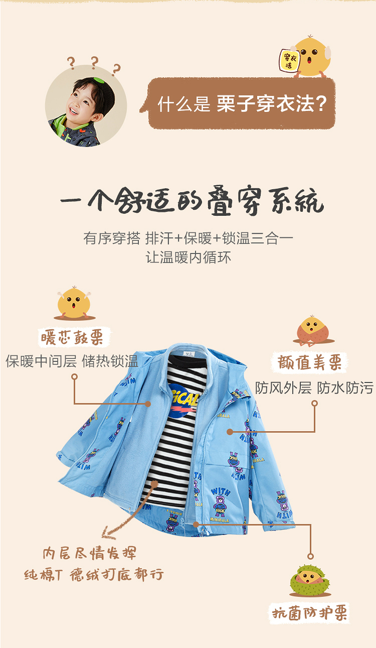 迷你巴拉巴拉 儿童三防冲锋衣2件套 图5