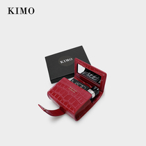 KiMO cosmetic case small mini with mirror lipstick storage small bag crocodile grain leather powder bag cosmetic bag