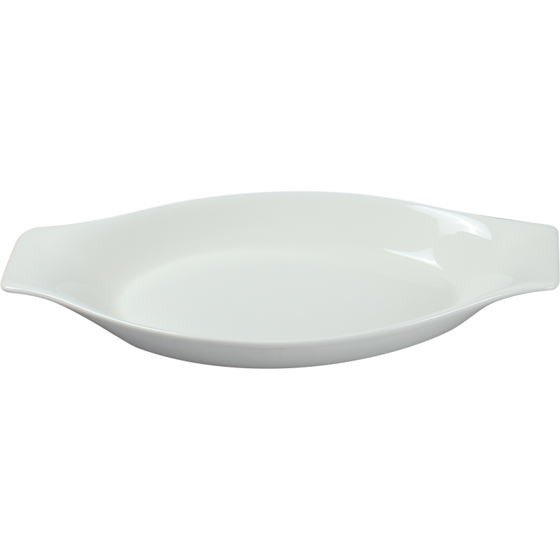 Pure white hotel ceramic tableware rectangle banana boat with feet cheese baked rice meal plate baking dish plates