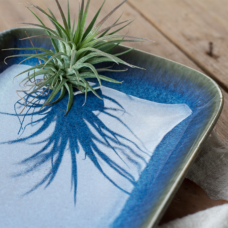 Japanese style restoring ancient ways variable blue ceramic tableware food dish creative dish beefsteak dish household rectangular plates of sushi