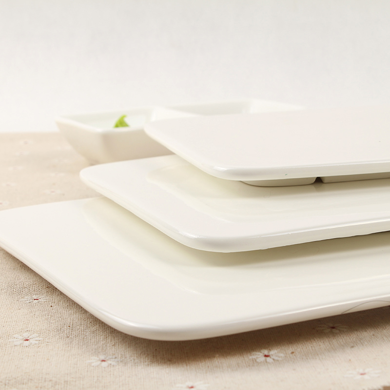 Pure white hotel ceramic tableware contracted a rectangle sushi plate plate plate cafeteria snack cake plate