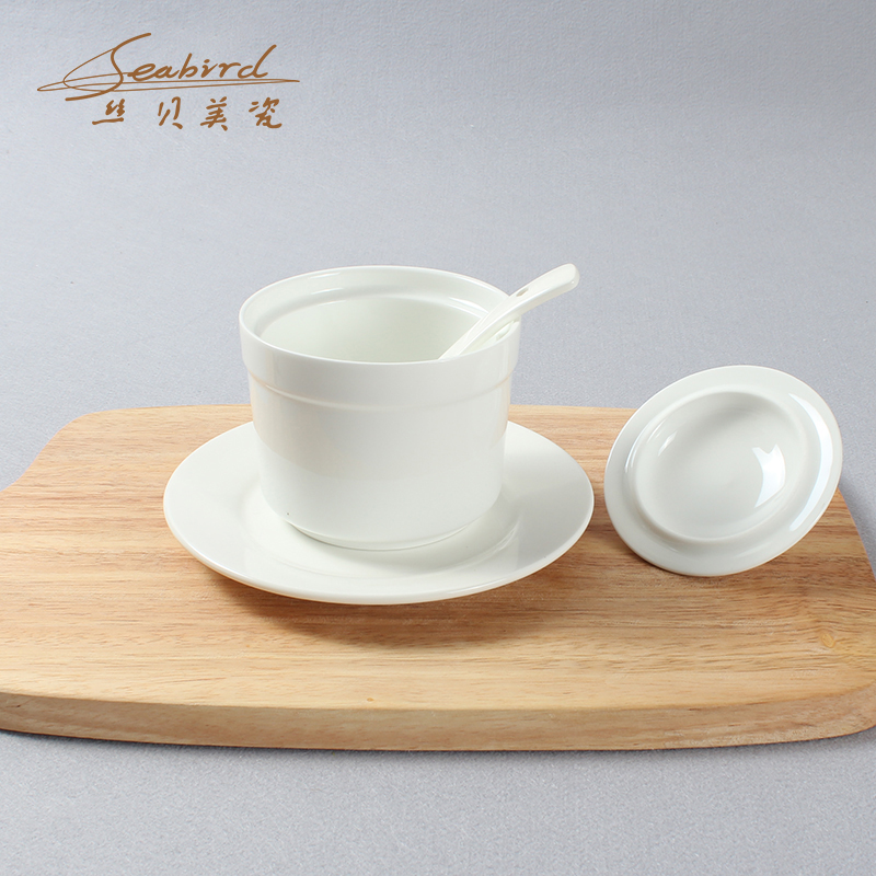 Pure white ceramic cup sugar water soup cup steamed egg stew water to offer them stew shark 's fin bird' s nest stew with cover three times