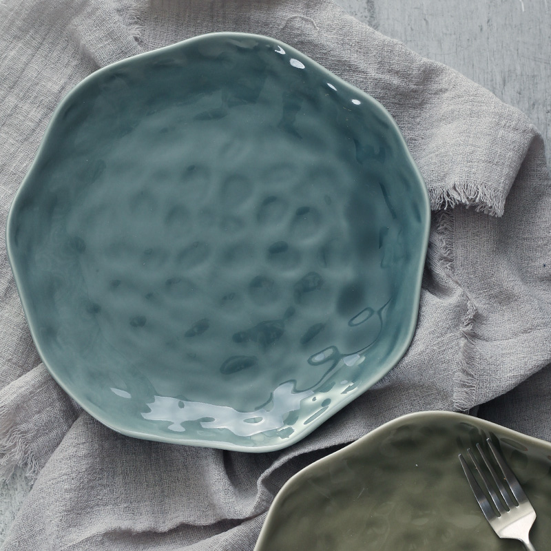 Chris beautiful porcelain Japanese retro creative cake stone tableware ceramic plate plate plate of western - style food dish plate of household