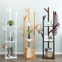 Simple coat rack solid wood bedroom floor-to-ceiling hanger cabinet clothes bag storage home simple modern