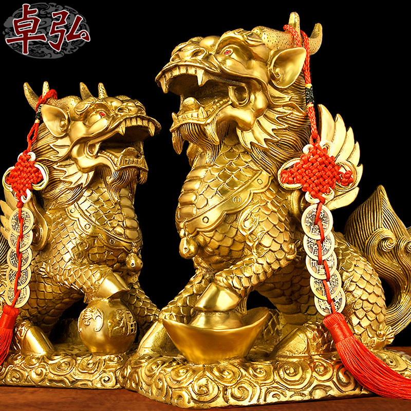 Zhuohiro bronze Kirin pendulum pieces on gossip A pair of Kirin home shop office Wine Cabinet Decorated Handicraft Swing