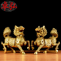 Zhuo Hong Tongqilin ornaments a pair of copper fire unicorn ornaments office living room decorations