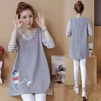 Pregnant women spring and autumn clothes suit Fashion Net red style out foreign pie coat 2021 autumn pregnant women dress tide