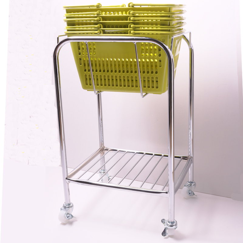 Cosmetics shopping basket base basket bracket supermarket shopping basket shelf with wheel bracket shopping cart stainless steel rack