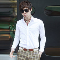 Howby Wolf autumn solid color mens shirt white slim long-sleeved shirt Business casual professional formal Korean version of mens clothing