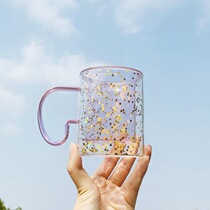 Net Red Water Cup Ins Stars Empty Cup Girl Hearts Milk Cup Home Glass Mesh Red Creative Coffee Cup Brief Korean version