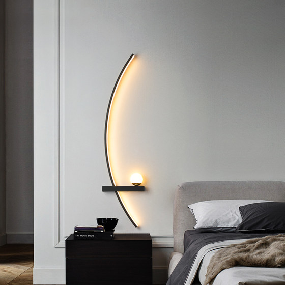 Modern Minimalist Strip Wall Lamp Bedroom Bedside Lamp Nordic Living Room Tv Background Wall Crescent-Shaped Creative Led Lamp