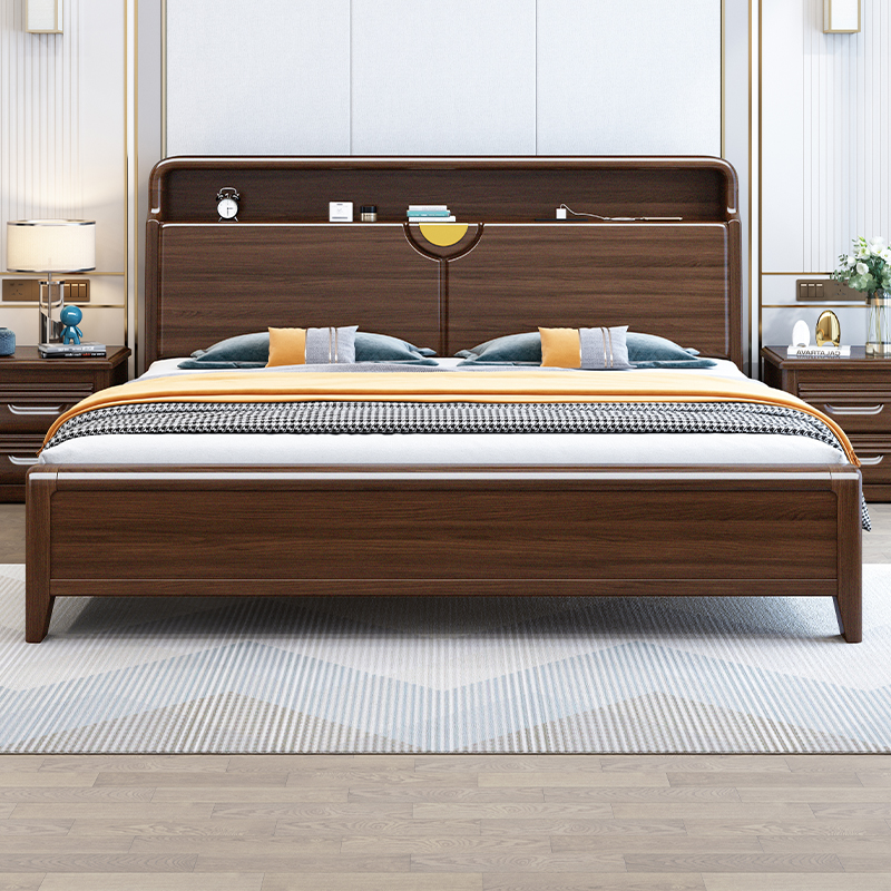 Gold Silk Sandalwood Bed Solid Wood Bed 1 8 m Chinese Master Bedroom Modern Minimalist Double Bed 1 5 High Box Containing Bed Wedding Bed